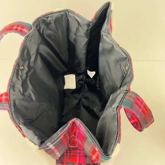 Victoria Secret Plaid Tote Bag  Sherpa Trim & Logo Pink Red Green - Picture 6 of 6